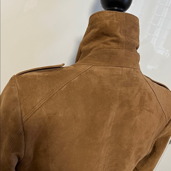 SUEDE Michael Kors Dark Tan Brown Trench Coat Belted Fully Lined, Size M - Picture 11 of 15